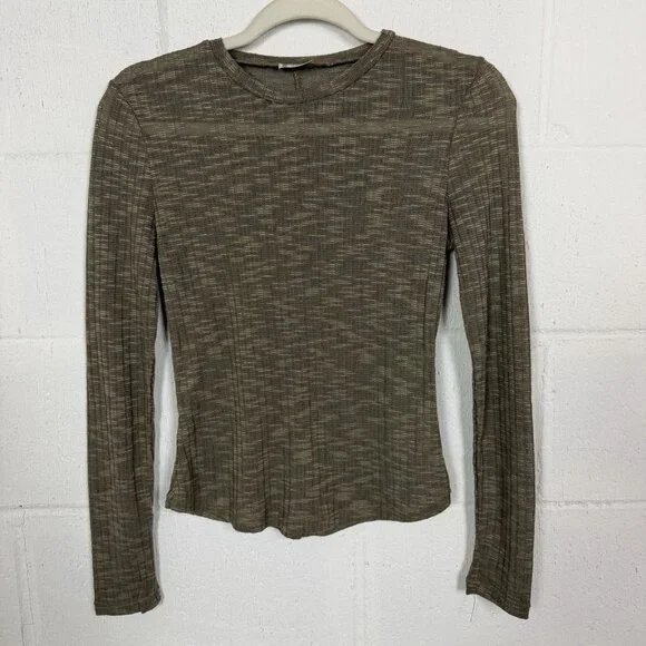 Intimately Free Tee Tan Base Layer Ribbed Soft Sheer‎ Leisure Lounge Sexy XS