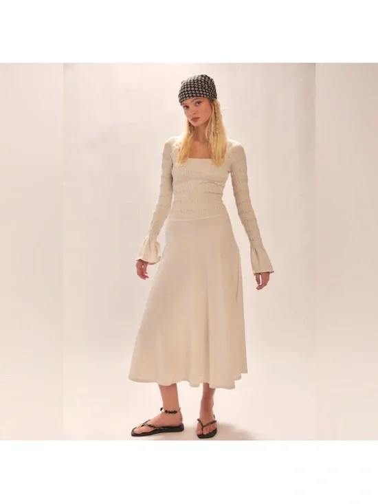 Free People Cream Gray Midi Dress SIZE M