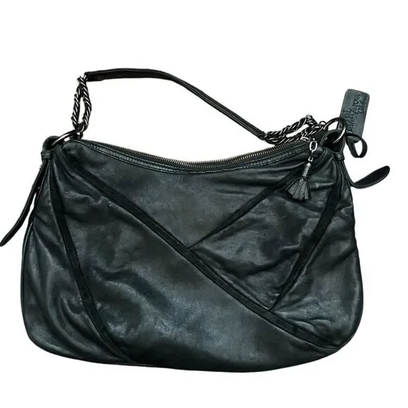Cole Haan x Maria Sharapova Leather Women's Hobo Bag Black‎ Chain Strap Moto
