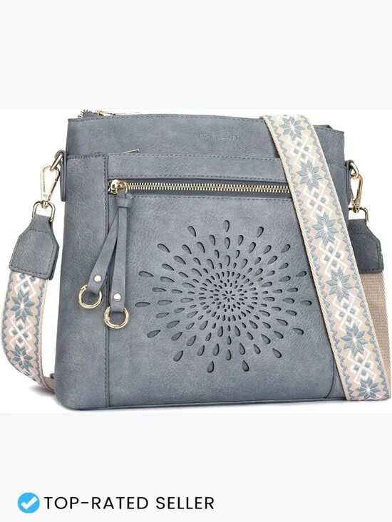 Faux Leather Hobo Crossbody Bag Multi Pocket Adjustable Strap Purse