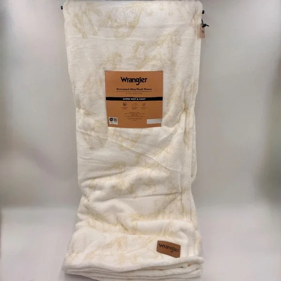 Wrangler Oversized‎ Ultra Plush Throw Cream Tan Horse Print Blanket 60x70 NEW