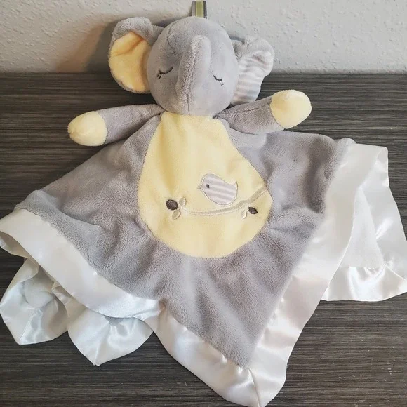 Douglas Baby Elephant Gray Bird Plush Lovey Satin Trim‎ Security Blanket