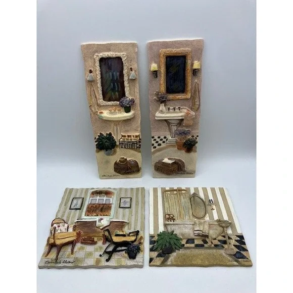 C. Winterle Olson Ceramic Bathroom Interior Wall Art Tiles Set‎ of 4 Home Decor
