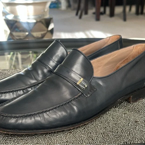 Bally Men’s Leather Loafers - Navy Slip-On Dress Shoes, Size 13M Made in Italy