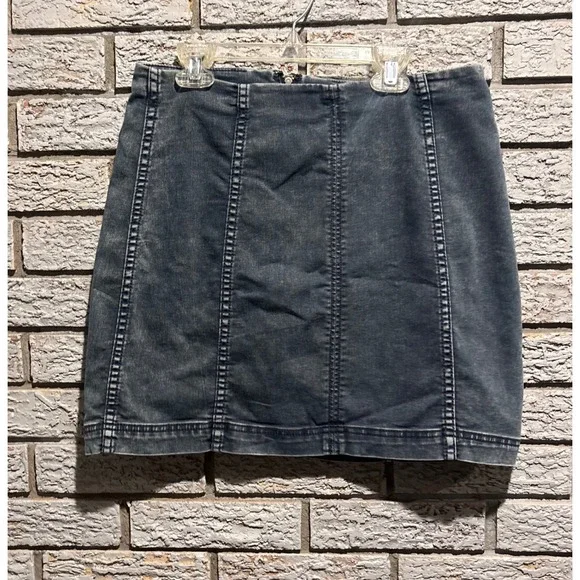 Free People Womens Denim Mini Skirt Size 10 Blue Acid Wash High Waist Seamed