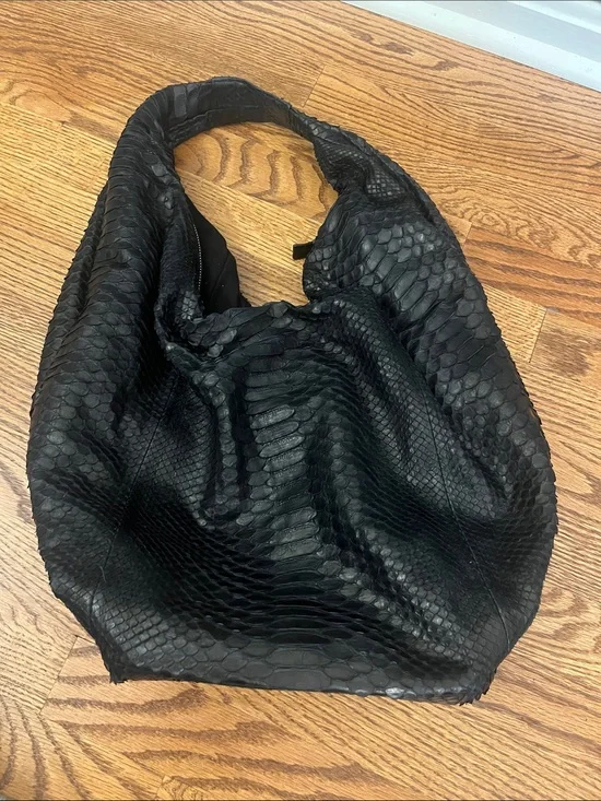 Fille en Aiguilles Genuine Black Python Leather Slouchy Hobo Shoulder Bag