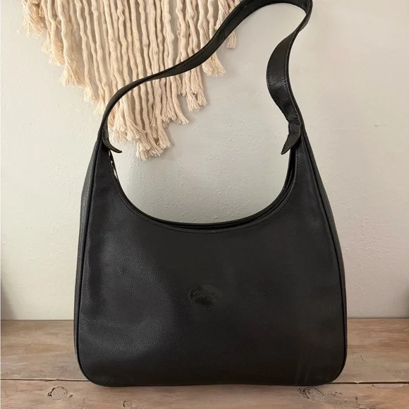 authentic Longchamp black pebbled leather hobo/shoulder bag