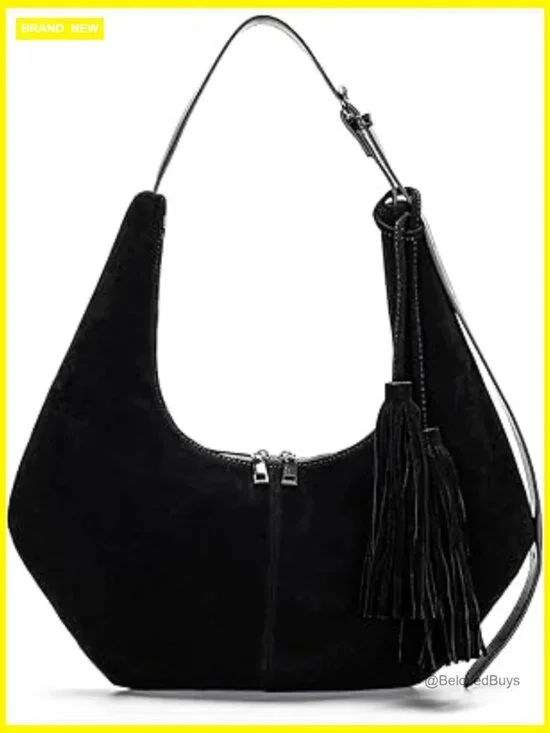Retro Suede Hobo Shoulder Bag Crescent Crossbody Purse Adjustable Strap