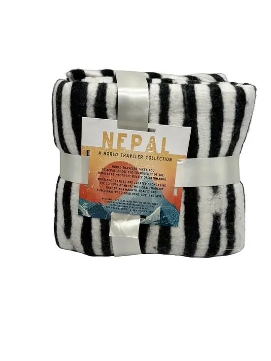 World Traveler Collection Nepal Felted Wool Blanket Black White Stripes 40x60