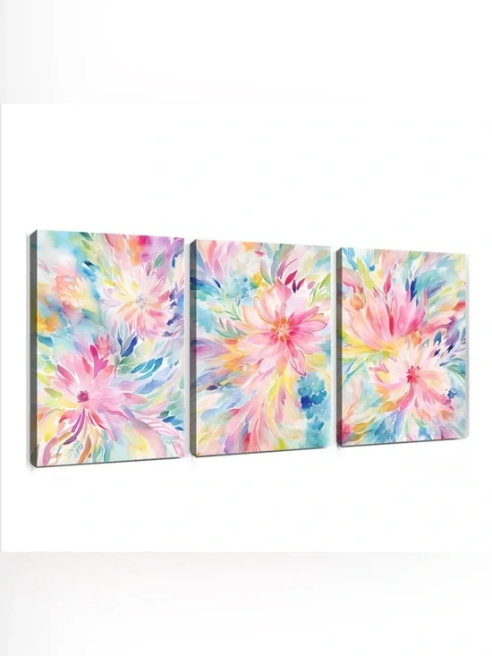 Floral Watercolor Print Unframed Canvas Posters 16x24x3” (3-Pack)