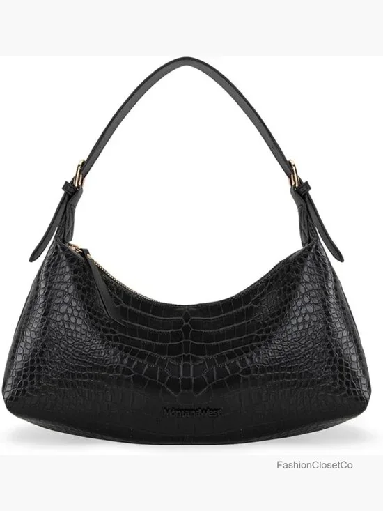 Faux Leather Crescent Hobo Bag Shoulder Purse Crossbody Medium