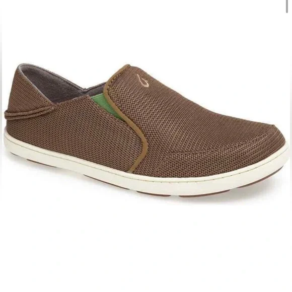 OluKai Nohea Mesh Men's Slip On Casual Loafer Shoes Size 11 Gray Brown/Green