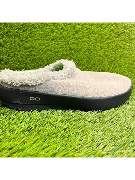 OOFOS OOcoozie Mens Size 9 Beige Black Casual Slip On Recovery Mules Shoes