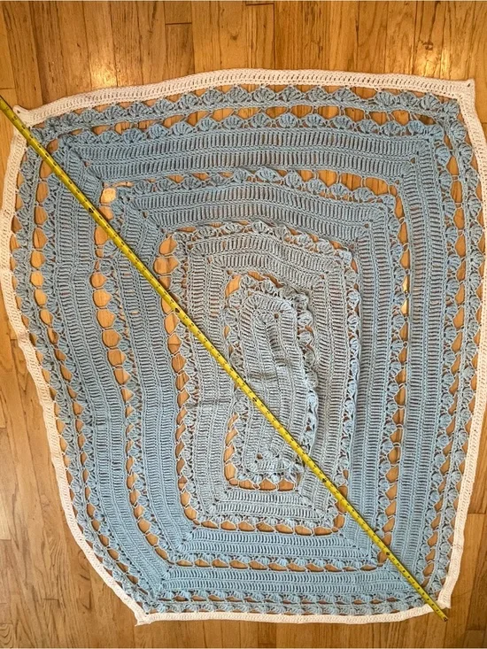 Handmade Light Blue Crochet Throw with Cream Border