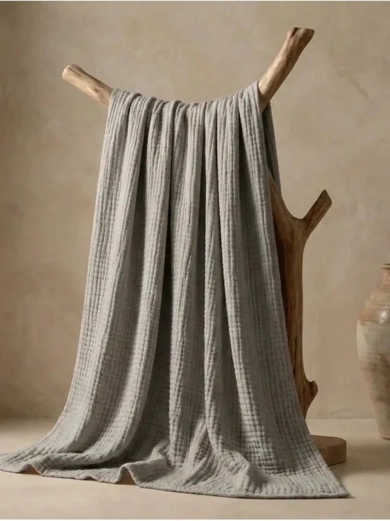The Fleece Company 100% Muslin Cotton Queen Blanket 200x230cm Light Gray NIP