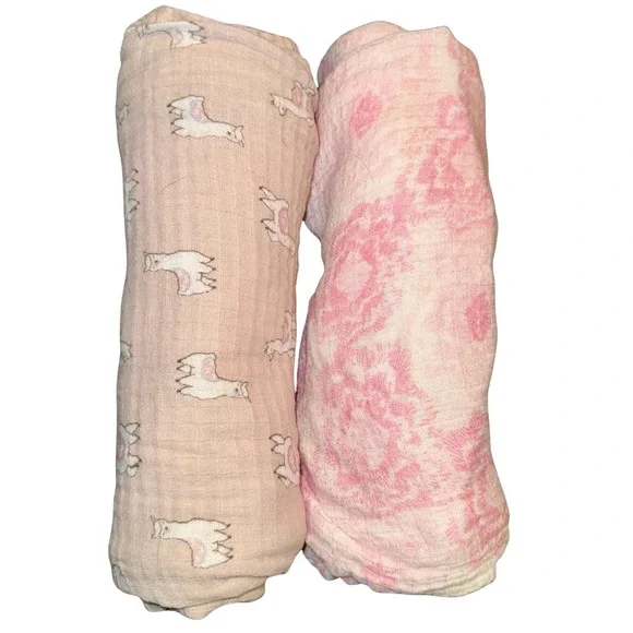 Aden‎ + Anais Cotton Muslin Swaddle Blankets Set of 2 Pink Floral Llama