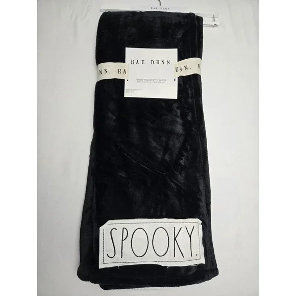 Rae Dunn Printed plush throw blanket soft NEW Spooky‎ black Halloween