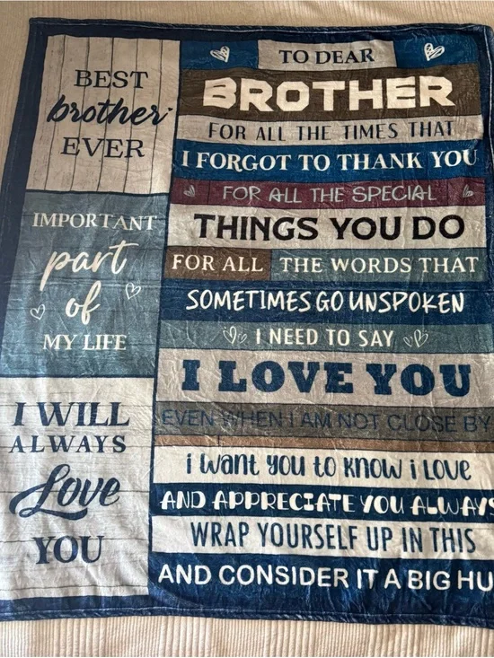 Very Soft Sentimental Brother Plush Fleece Throw Blanket Gift Hug