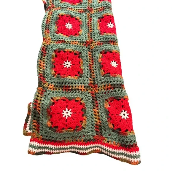Handmade Knit Crochet Granny Square Throw Blanket Home Lounge Moody‎ Rustic