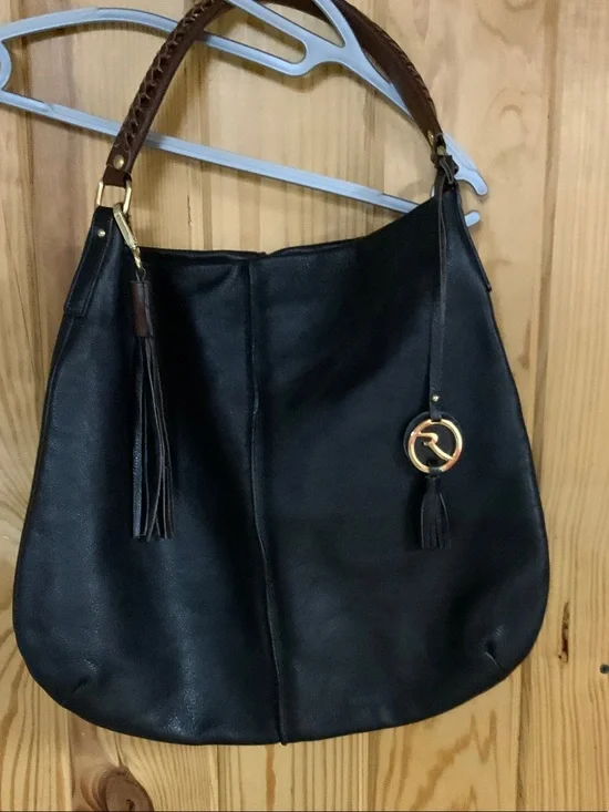 Chocolate Leather Hobo Bag with Tassel Accent
