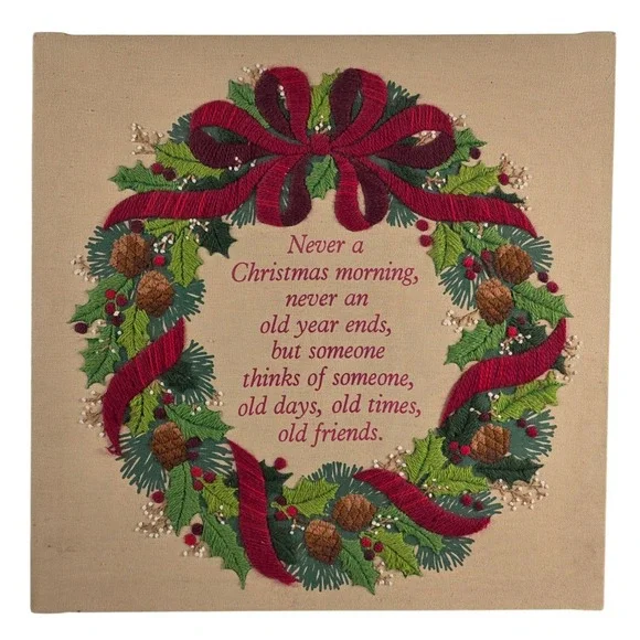 VTG 1987 Creative Circle Crewel Embroidery Christmas Memories Wreath Completed