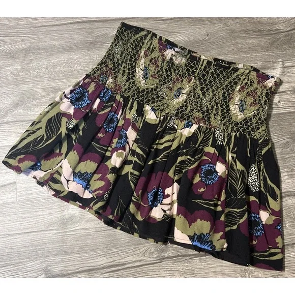 Free People LA Nights High Waisted Floral Print Lined Mini Skirt Size Small