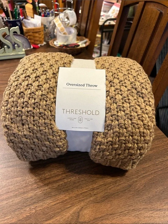 Threshold Chunky Crochet Oversized Throw in Camel