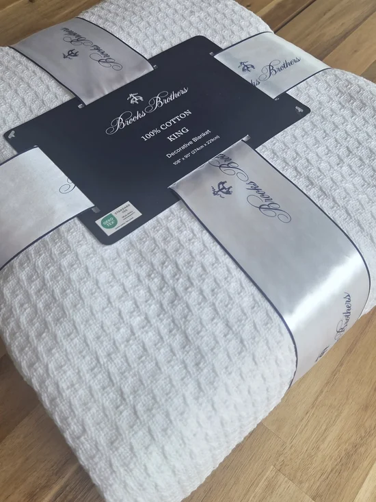 Brooks Brothers White Cotton King Blanket