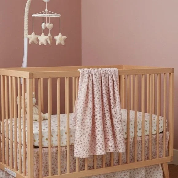 Pottery Barn Kids Organic Cotton Muslin Swaddle Blanket 47x47 Pink‎ Gold Leopard