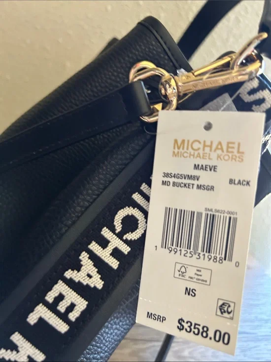 Michael Kors Black  Leather Drawstring Hobo Bucket Bag