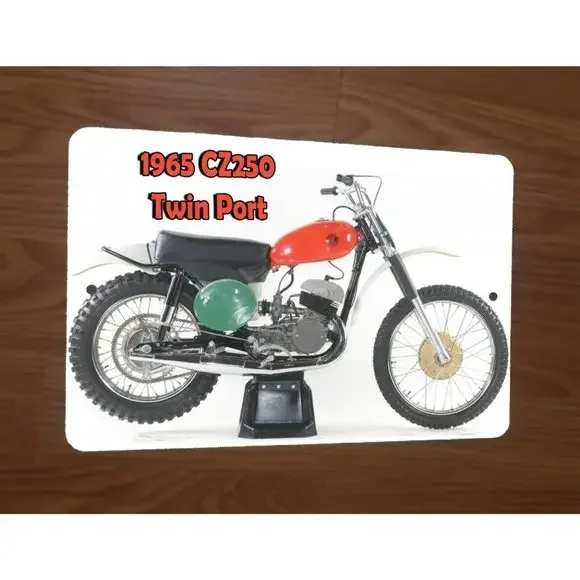 1965 CZ250 Twin Port Motocross Motorcycle Dirt Bike 8x12 Metal‎ Wall Sign A001