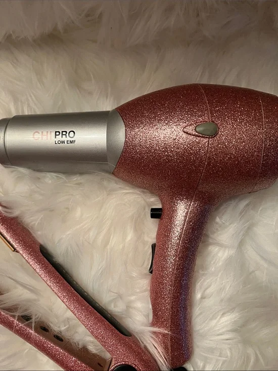 CHI Glitter Pink Hair Dryer and Flat Iron Set