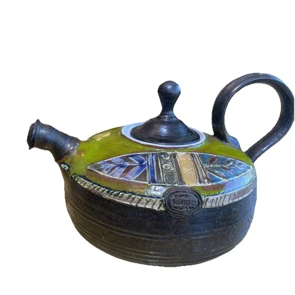 Danko Pottery Ceramic Teapot Unique Artisan Made Bulgaria VGC Coffee Brew Handle