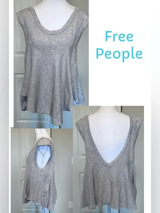 Free People Heather Gray V-Back Flowy Tank Sz XS