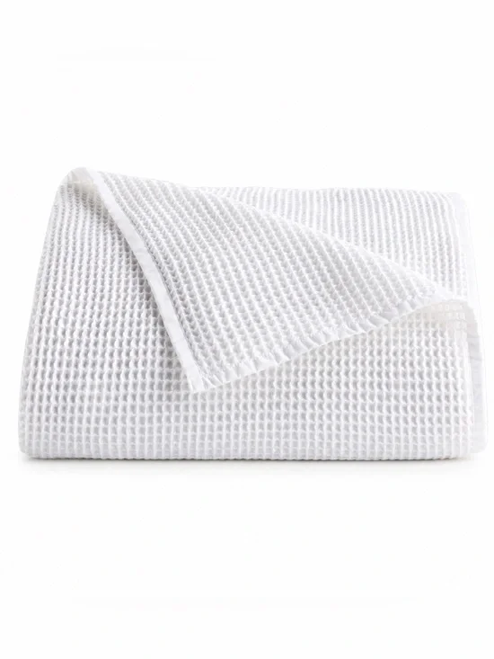 QUINCE 100% ORGANIC COTTON LOFTY WAFFLE WHITE BLANKET CAL/KING NEW