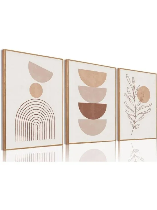 Set of 3 Boho Canvas Wall Art Prints - Mid Century Modern Geometric Decor for