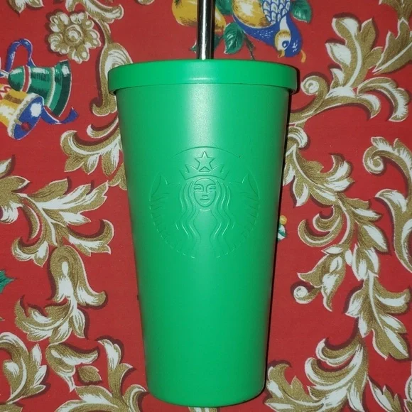 2014 Starbucks Matte Kelly Green Stainless Cold Cup 16oz Double Wall Tumbler