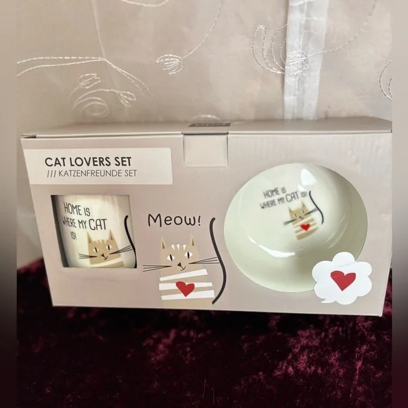Cat Lovers Ceramic Bowl/Mug Set , NIB