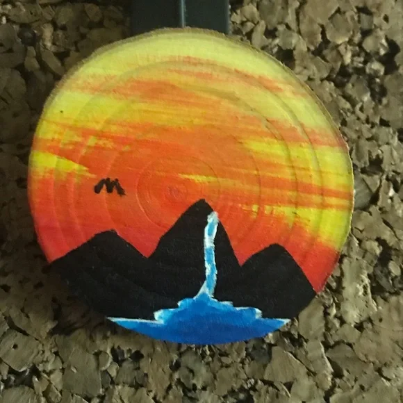 Hand painted waterfall with sunset magnet handcrafted