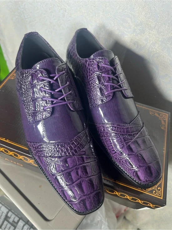 Bolano Bandit-049 Purple Faux Leather Men's Dress Oxford Shoes Size 12 Lace-Up