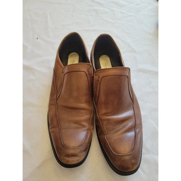 Kenneth Cole Men's 10M Brown Leather Slip On Moc Toe Dress Loafers Shoes