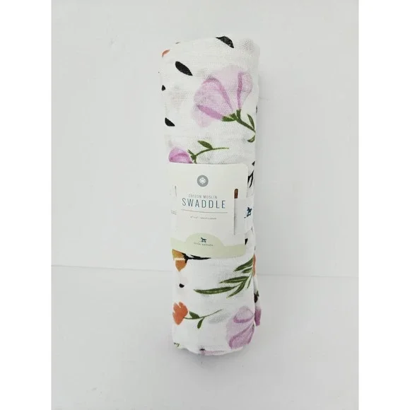 Little Unicorn Cotton Muslin Swaddle white floral NEW 47x47