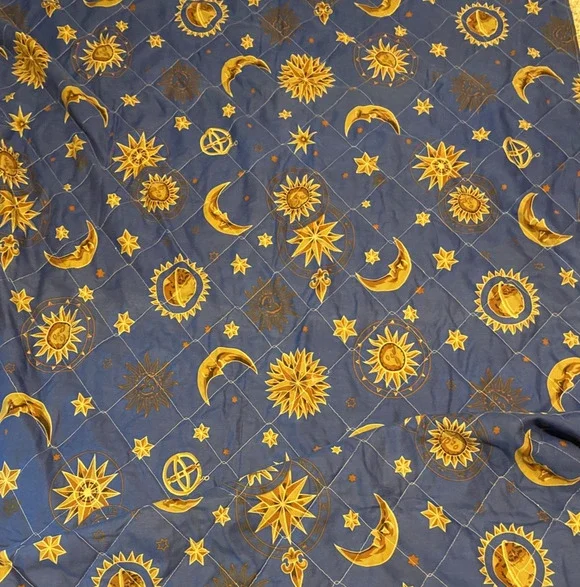 Vintage Throw Blanket Blue Sun Moon Star Celestial 78x51 Quilted Whimsigoth READ