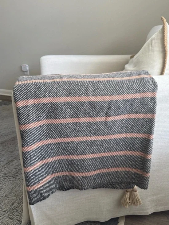 100% CottonSoft Gray and Orange Striped Throw Blanket - Lightweight Home Bedding