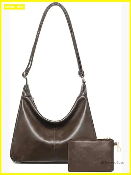 Soft Vegan Leather Hobo Bag Slouchy Crossbody Shoulder Tote Set with Mini Pouch