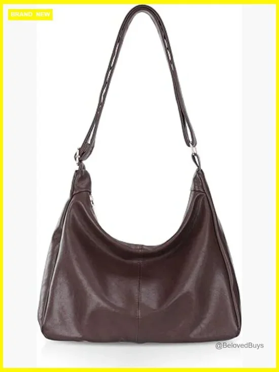 Vegan Leather Slouchy Hobo Tote Bag, Adjustable Strap, Zipper