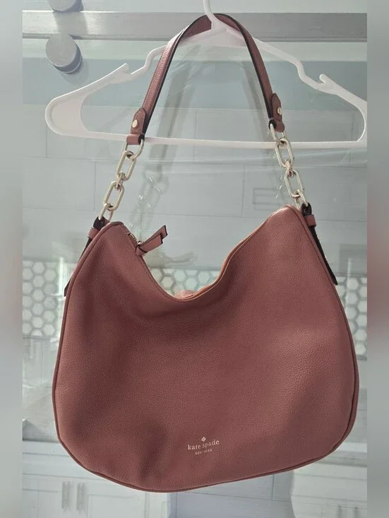kate spade Dusty Rose Pebbled Leather Hobo with Chain Strap