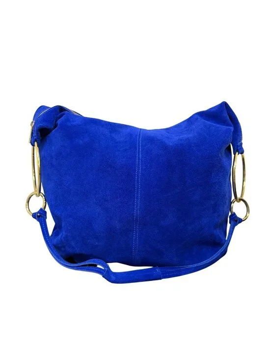 Marlon Blue Genuine Leather Hobo Bag With Gold-Tone Accents