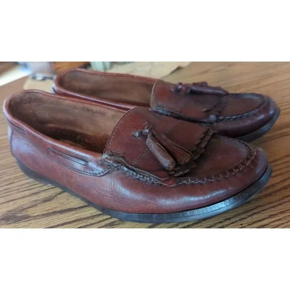 Bass Bombay Loafers Shoes Men's Size 9 D Brown Tassel Leather Slip‎ On Moc Toe