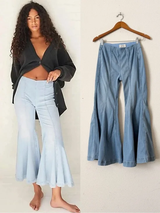 Free People SIZE 25 Cha Cha Flare cropped length stretchy jeans in light wash